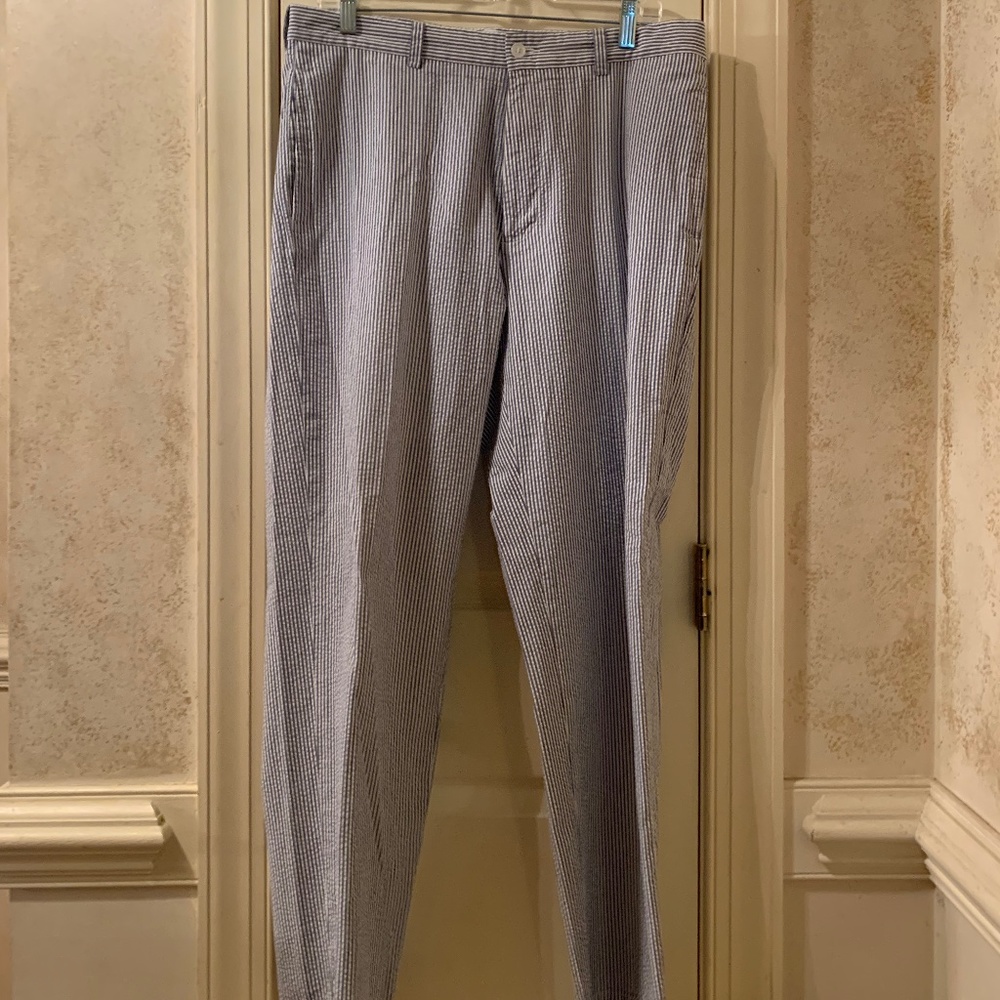 Brooks Brothers Men's Milano Slim-Fit Cotton Seersucker Stripe Pants sz 34/32